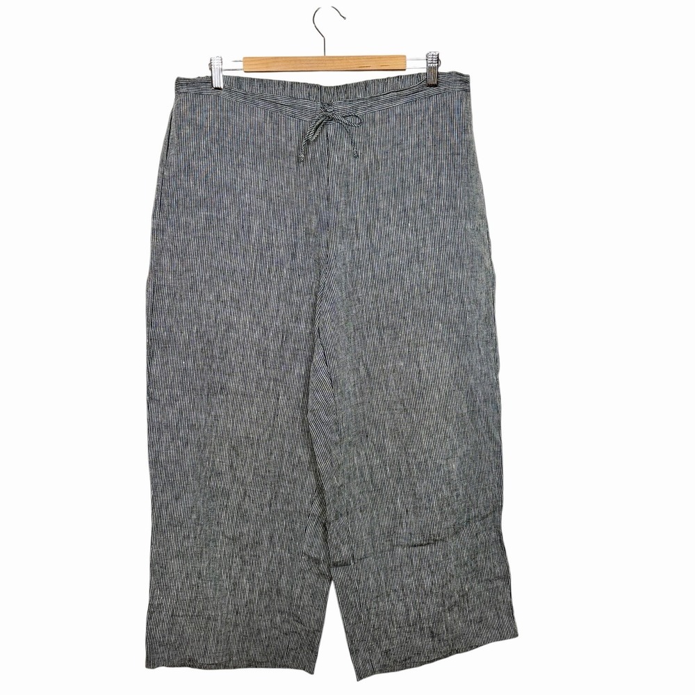 Habitat Linen Wide Leg Striped Cropped Pants Womens Size L Coastal Fisherman